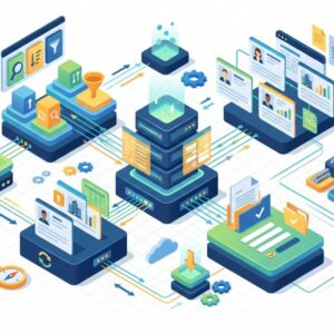 Изометрическая иллюстрация базы данных поставщиков арматуры для справочника производителей строительных смесей на белом фоне