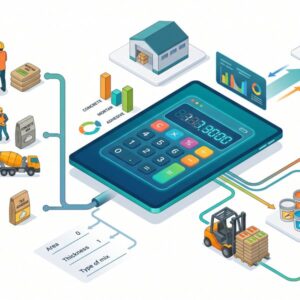 Изометрическая иллюстрация калькулятора расхода строительных смесей на белом фоне в современном плоском стиле
